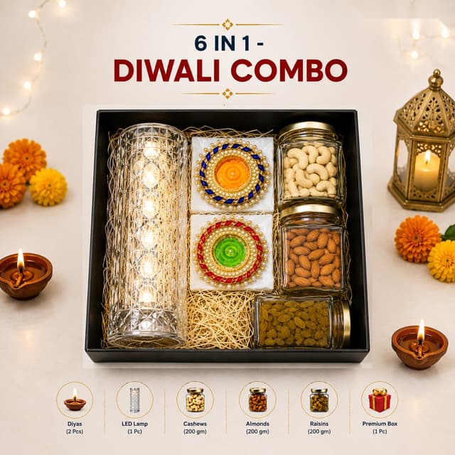 6-in-1 Diwali Combo with Dry Fruits & LED Lamp
