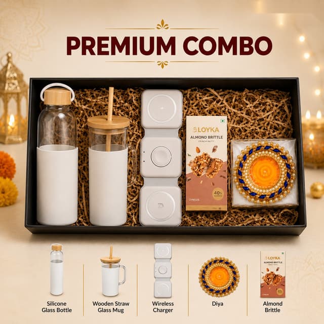 Premium Combo - Glass Bottle, Straw Mug & Wireless Charger