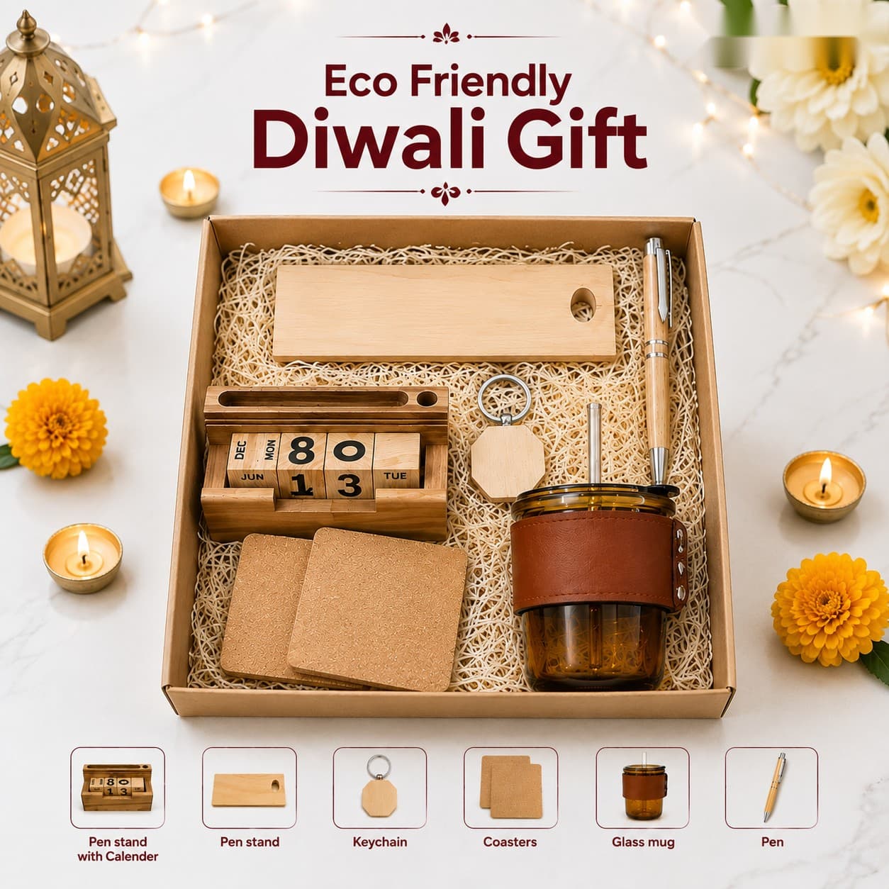Eco Friendly Diwali Gift - Wooden Desk Set