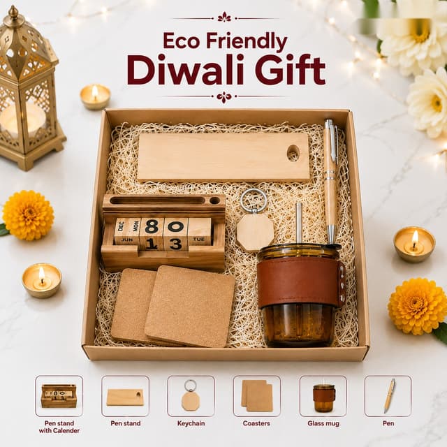 Eco Friendly Diwali Gift - Wooden Desk Set