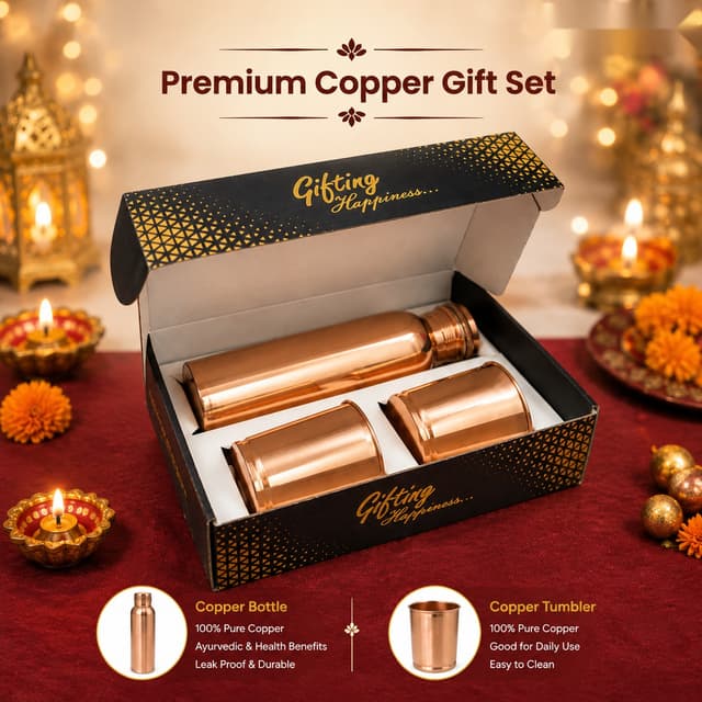Premium Copper Gift Set - Bottle & 2 Tumblers