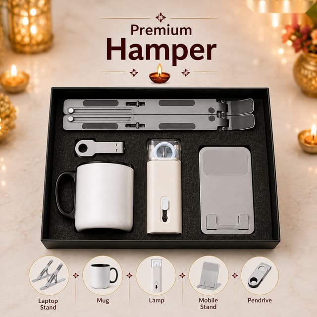 Premium Tech Hamper - Laptop Stand, Mug & Lamp