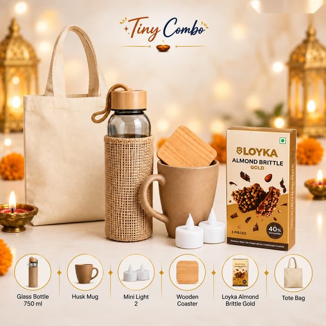 Tiny Combo - Glass Bottle, Husk Mug & Tote