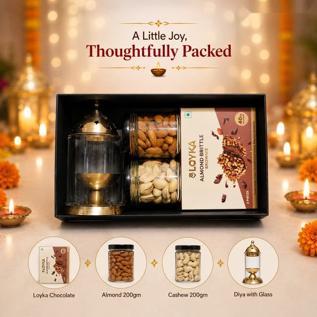 A Little Joy, Thoughtfully Packed - Dry Fruits & Diya