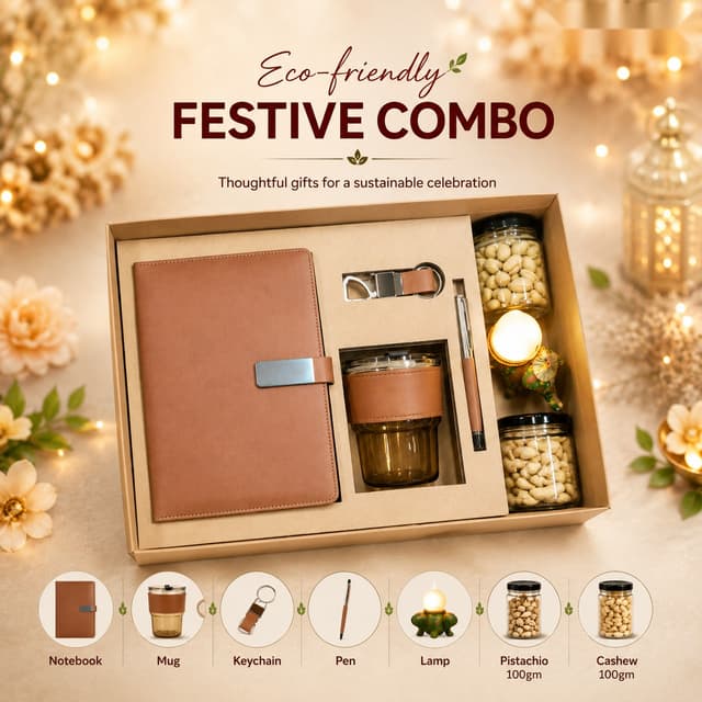 Eco-friendly Festive Combo - Notebook, Mug & Dry Fruits