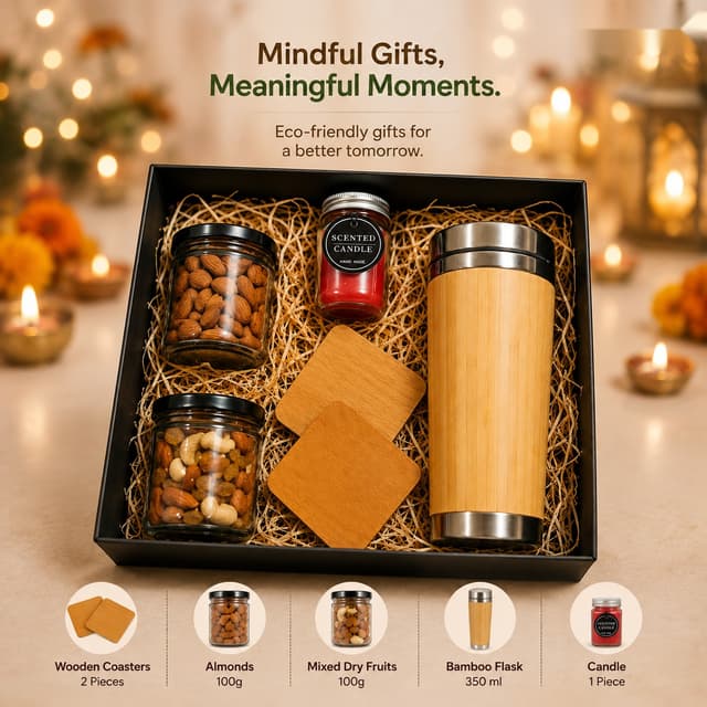 Mindful Gifts - Bamboo Flask & Dry Fruits