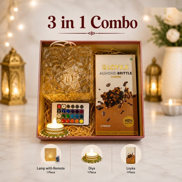 3-in-1 Combo - Remote Lamp, Diya & Almond Brittle