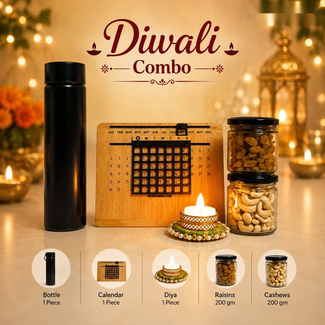 Diwali Combo - Bottle, Calendar & Dry Fruits