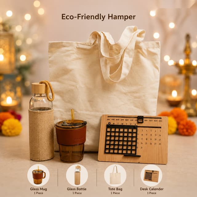 Eco-Friendly Hamper - Glass Mug, Bottle & Desk Calendar