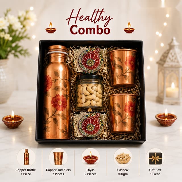 Healthy Combo - Printed Copper Bottle & Tumblers