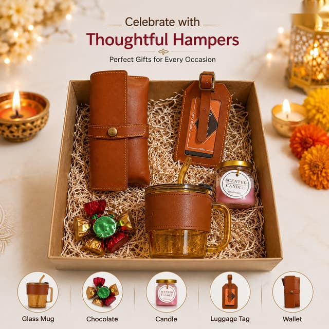 Thoughtful Hamper - Glass Mug, Wallet & Luggage Tag