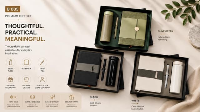 Premium 3-in-1 Gift Set - 350 ml Flask, Notebook & Pen