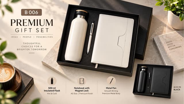 Premium 3-in-1 Gift Set - 500 ml Flask & Magnet-Lock Notebook