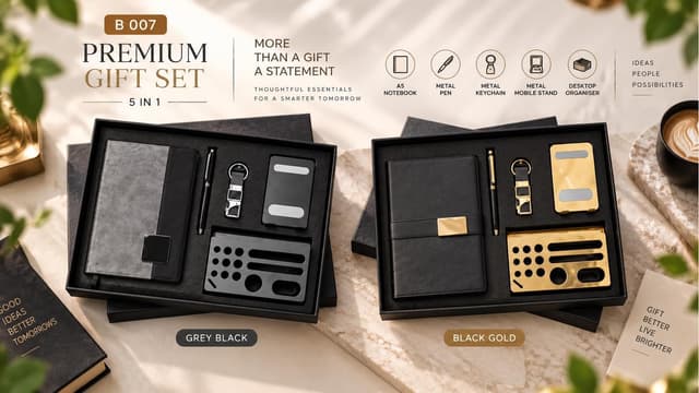 Premium 5-in-1 Desk Gift Set - Notebook, Organiser & Mobile Stand