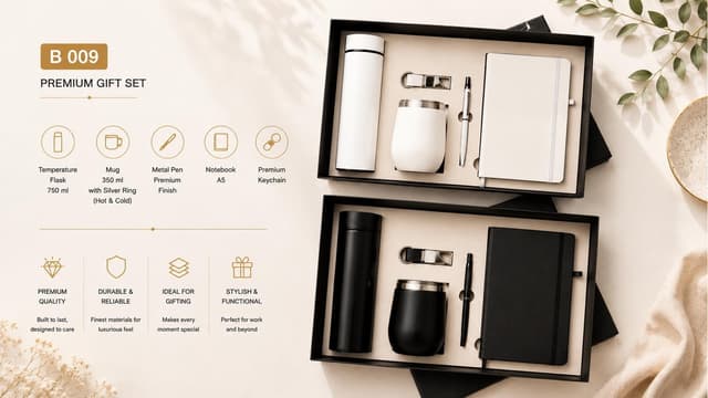Premium 5-in-1 Gift Set - Flask, Wine Tumbler, Notebook, Pen & Keychain
