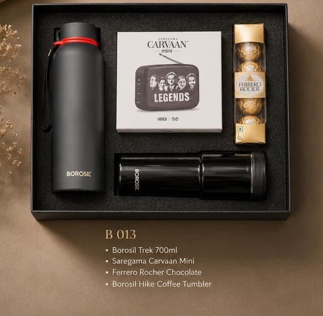Borosil Premium Gift Set - Trek Flask, Carvaan Mini & Ferrero Rocher