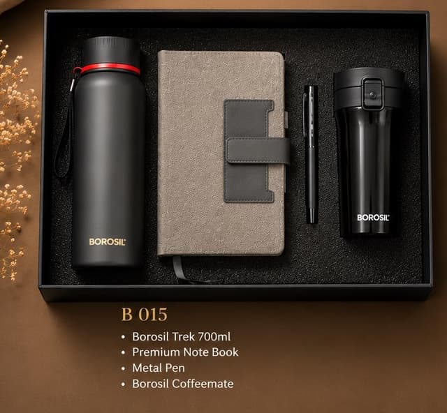 Borosil Premium Gift Set - Trek Flask, Notebook, Pen & Coffeemate