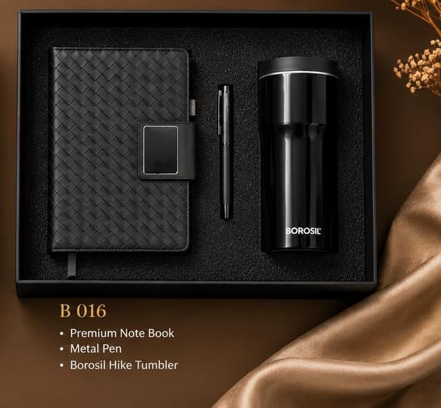 Borosil Premium Gift Set - Woven Notebook, Pen & Hike Tumbler