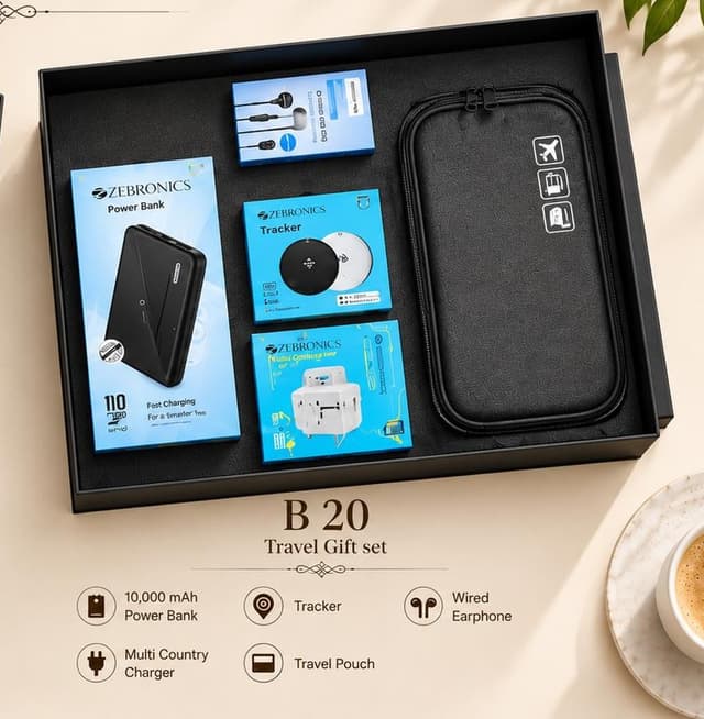 Travel Tech Gift Set - Power Bank, Tracker, Earphone & Pouch
