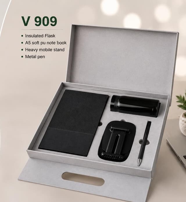 4-in-1 Gift Set - Insulated Flask, A5 Notebook, Mobile Stand & Pen