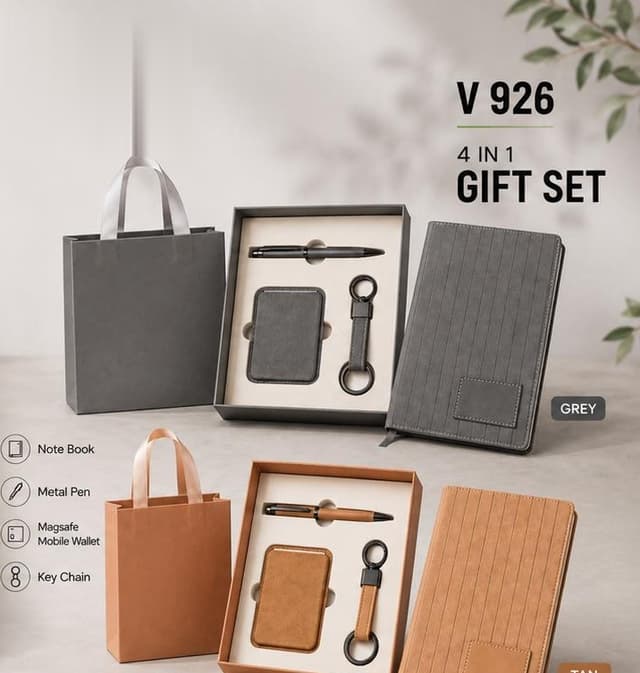 4-in-1 Gift Set - Notebook, Pen, MagSafe Wallet & Keychain with Bag