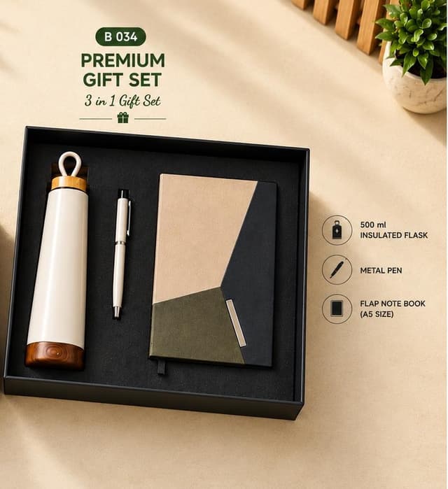 Premium 3-in-1 Gift Set - 500 ml Flask, Pen & A5 Flap Notebook