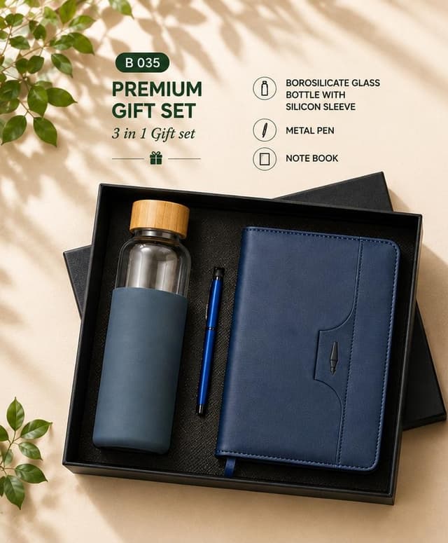 Premium 3-in-1 Gift Set - Glass Bottle with Silicone Sleeve & Notebook