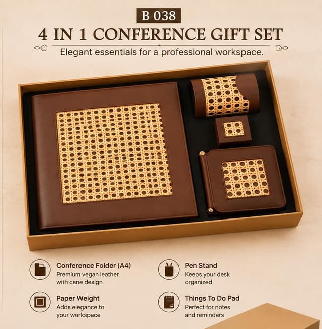 4-in-1 Conference Gift Set - A4 Folder, Pen Stand & Paper Weight