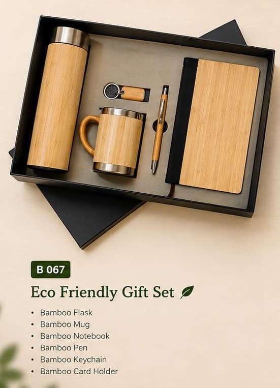 Eco Friendly 6-in-1 Bamboo Gift Set - Flask, Mug & Card Holder