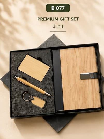 3-in-1 Bamboo Gift Set - Oak Notebook, Card Holder & Pen