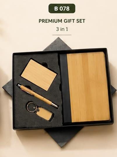 3-in-1 Bamboo Gift Set - Bamboo Notebook, Card Holder & Pen
