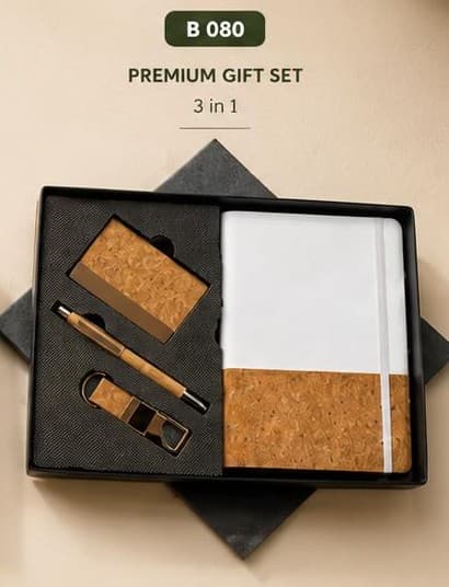 3-in-1 Cork Gift Set - White & Cork Notebook, Card Holder & Pen