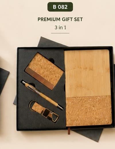 3-in-1 Cork & Bamboo Gift Set - Notebook, Card Holder & Pen