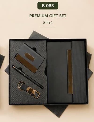 3-in-1 Executive Gift Set - Black Card Holder, Notebook & Pen