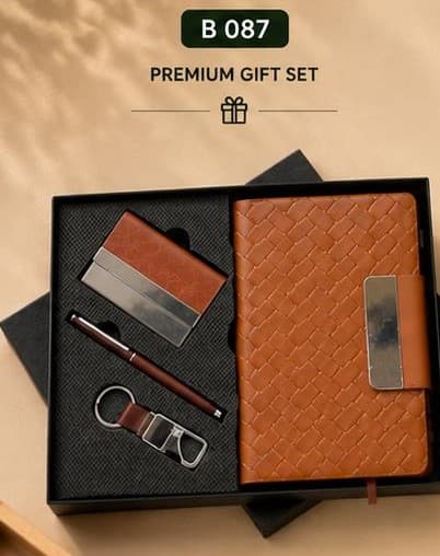 3-in-1 Executive Gift Set - Tan Woven Notebook & Card Holder