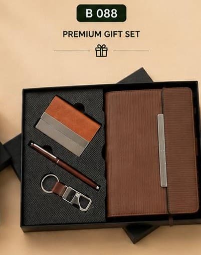 3-in-1 Executive Gift Set - Brown Ribbed Notebook & Card Holder