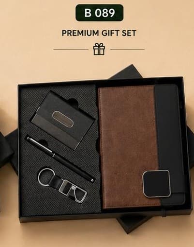 3-in-1 Executive Gift Set - Brown Suede Notebook & Card Holder