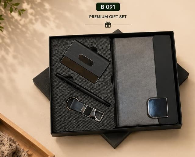 3-in-1 Premium Gift Set - Charcoal Notebook, Card Holder & Keychain