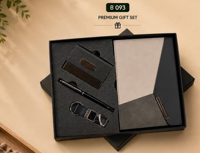 3-in-1 Premium Gift Set - Two-Tone Grey Notebook & Card Holder