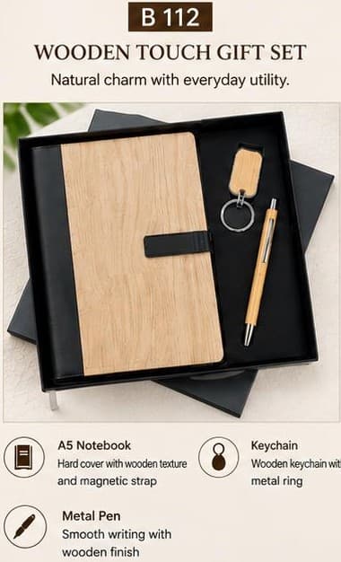 Wooden Touch 3-in-1 Gift Set - Notebook, Pen & Keychain