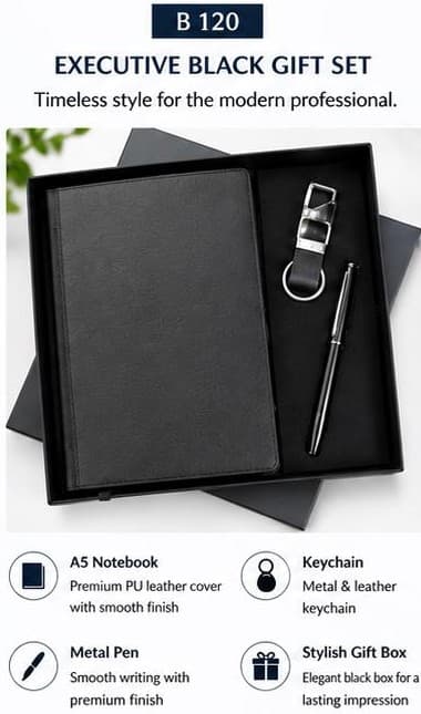 3-in-1 Executive Black Gift Set - Notebook, Pen & Keychain