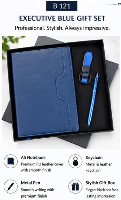 3-in-1 Executive Blue Gift Set - Notebook, Pen & Keychain