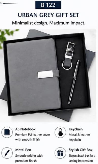 3-in-1 Urban Grey Gift Set - Notebook, Pen & Keychain