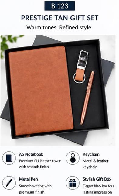 3-in-1 Prestige Tan Gift Set - Notebook, Pen & Keychain