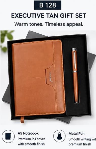 2-in-1 Executive Tan Gift Set - Flap Notebook & Pen