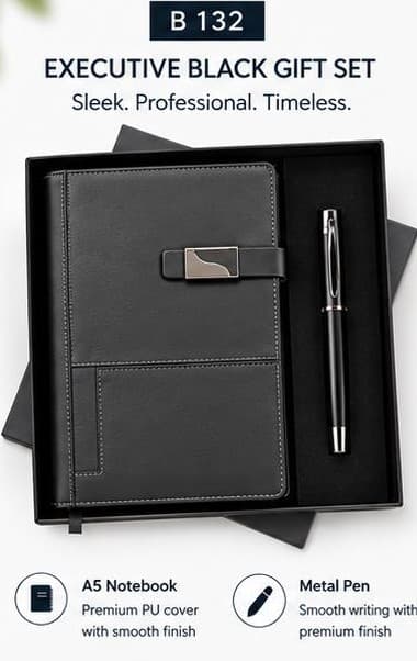 2-in-1 Executive Black Gift Set - Clip Notebook & Pen
