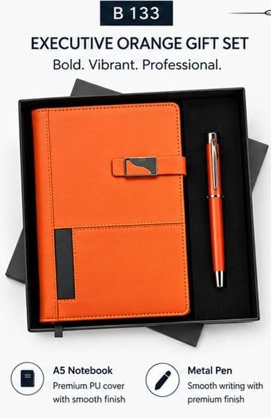 2-in-1 Executive Orange Gift Set - Notebook & Pen