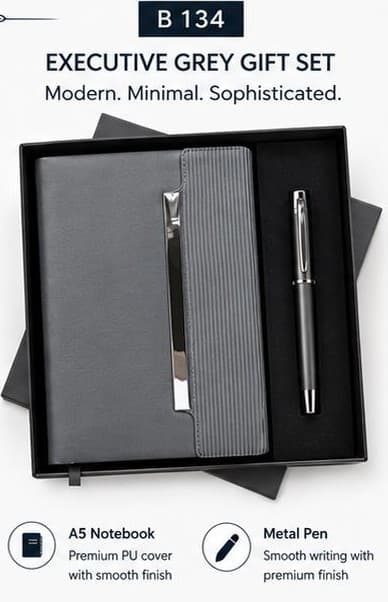 2-in-1 Executive Grey Gift Set - Notebook & Pen