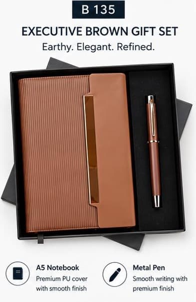 2-in-1 Executive Brown Gift Set - Notebook & Pen
