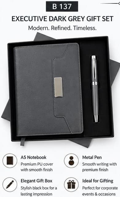 2-in-1 Executive Dark Grey Gift Set - Notebook & Pen